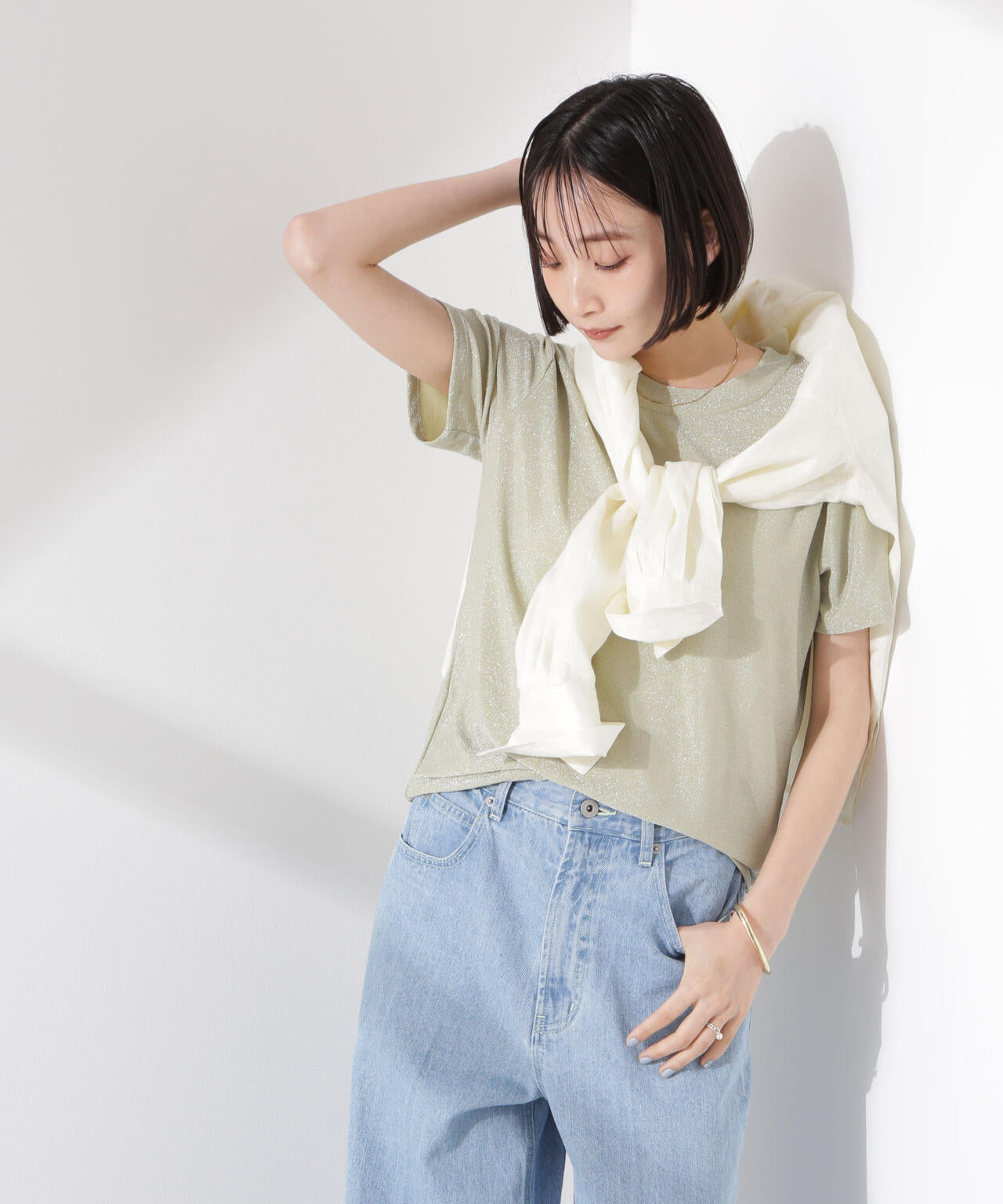 ラメカットクルーネックTシャツ