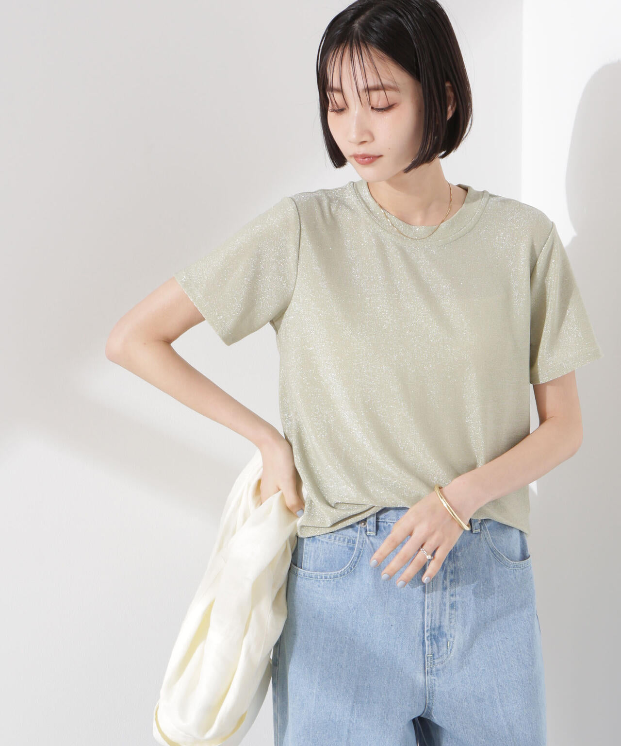 ラメカットクルーネックTシャツ
