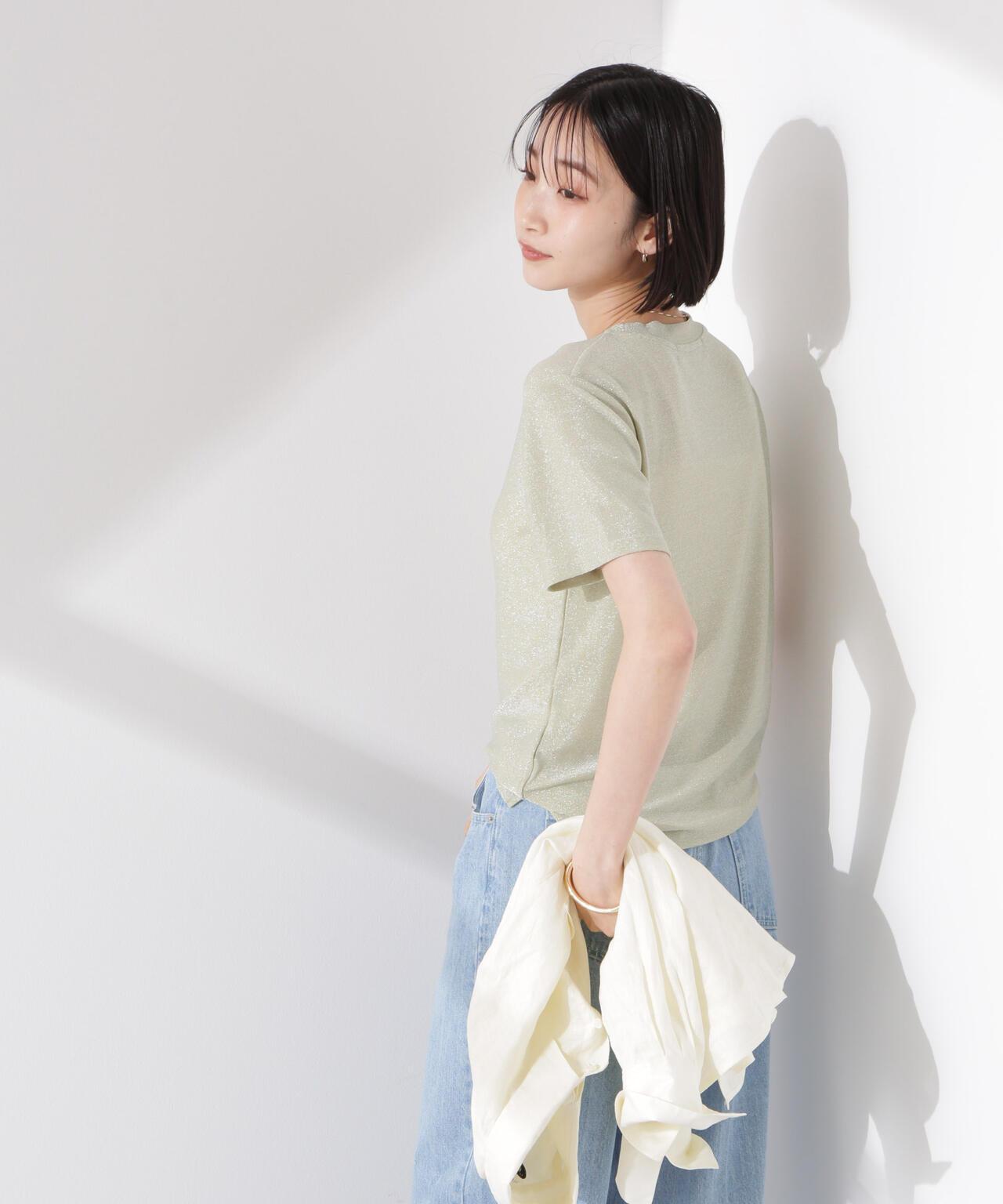 ラメカットクルーネックTシャツ