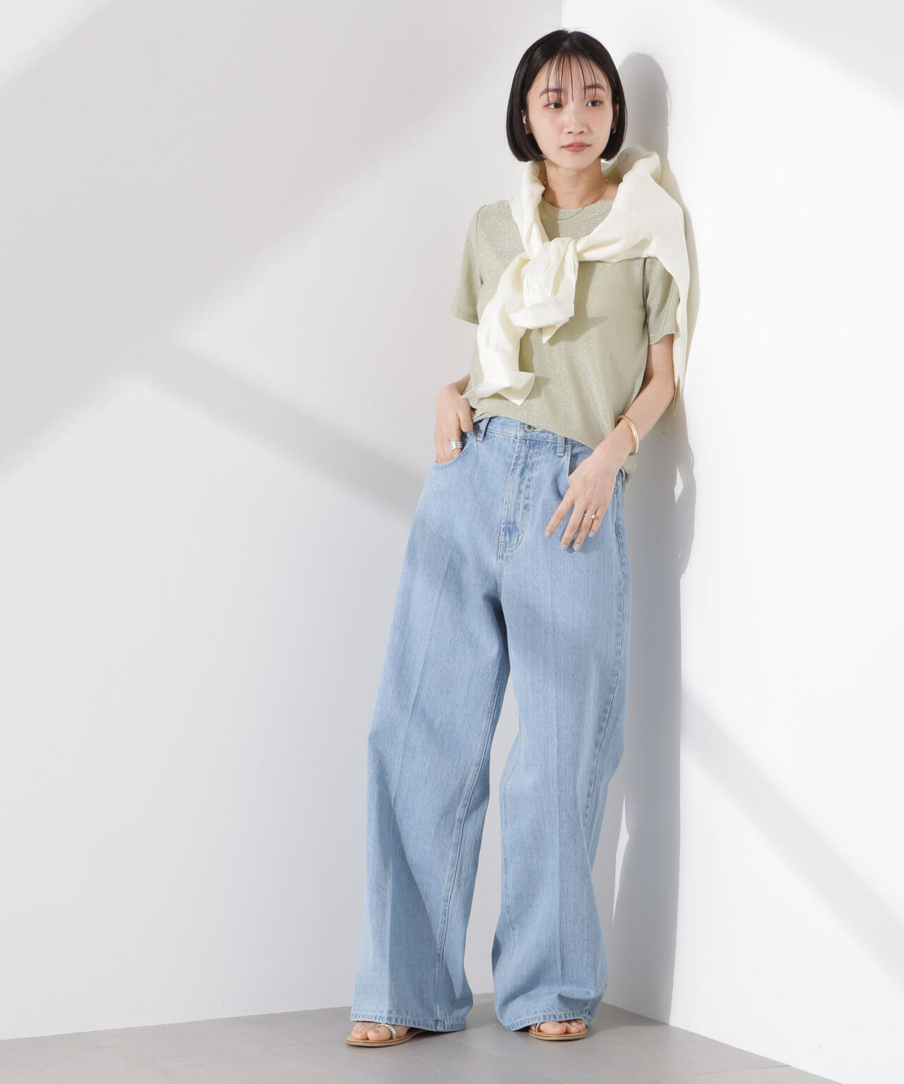 ラメカットクルーネックTシャツ