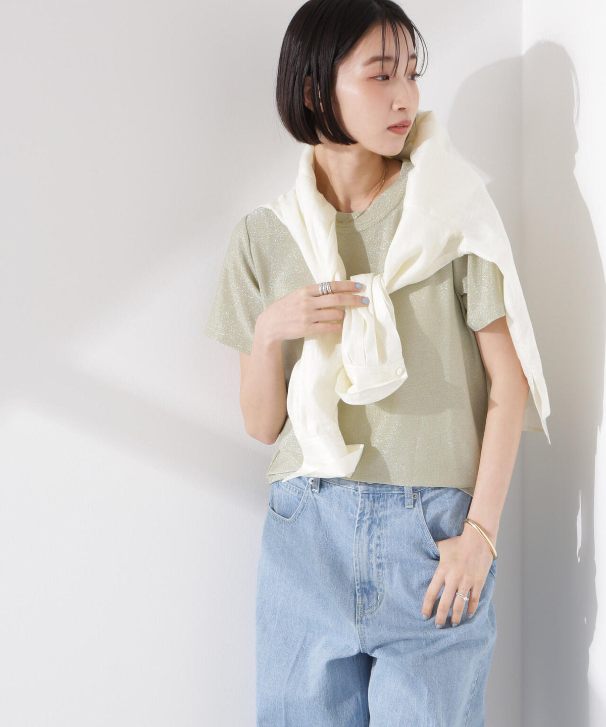 ラメカットクルーネックTシャツ
