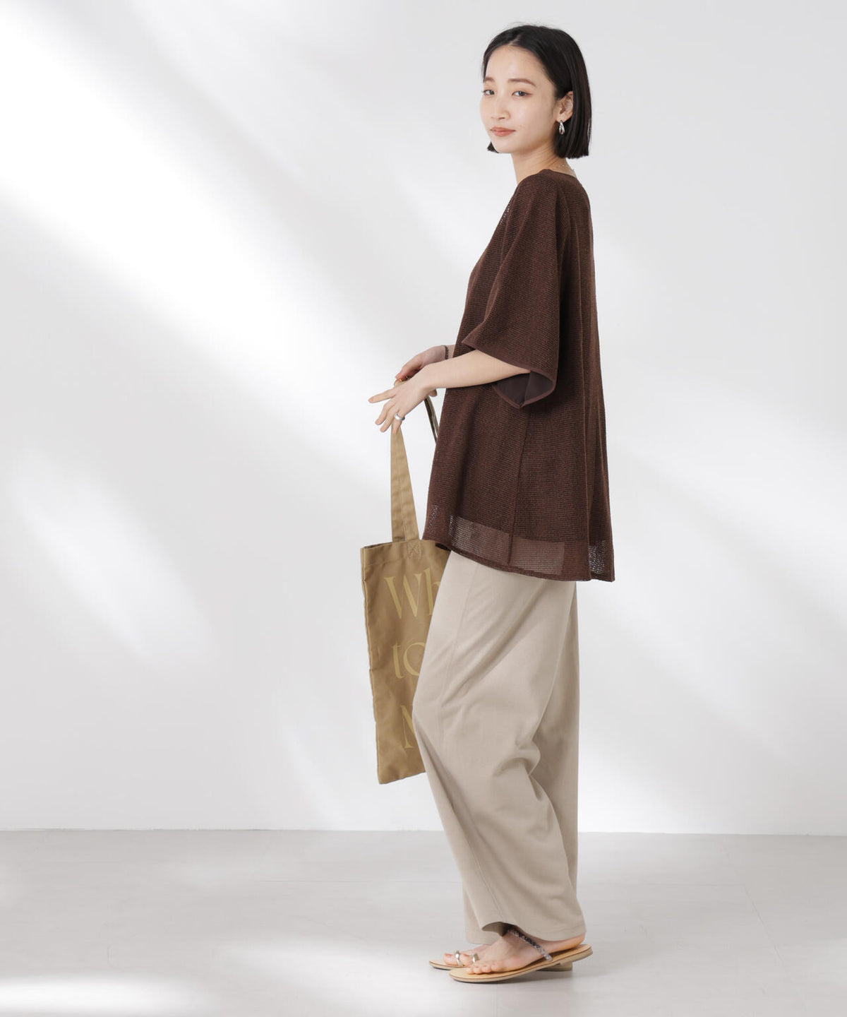 メッシュ×シフォンコンビチュニックトップス