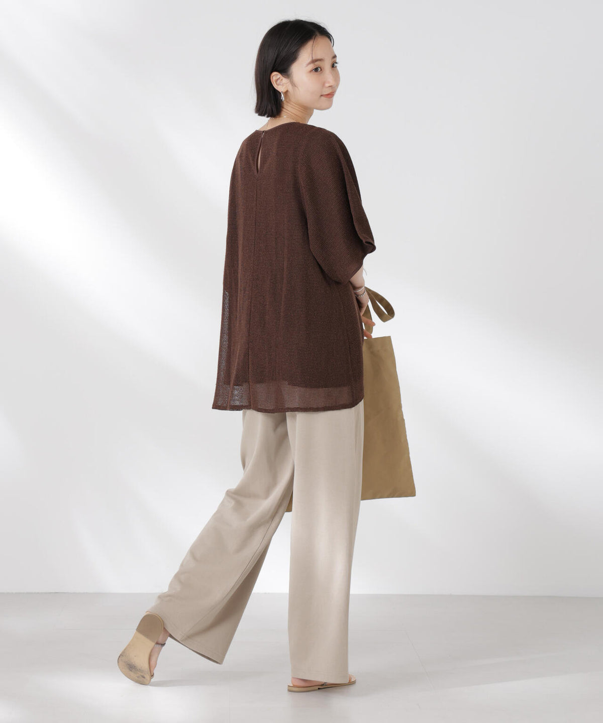 メッシュ×シフォンコンビチュニックトップス