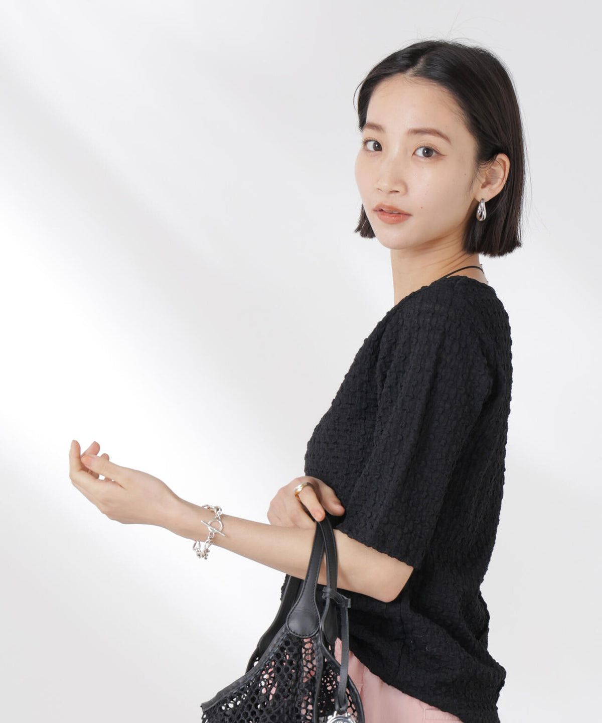 カットサッカークルーネックTシャツ