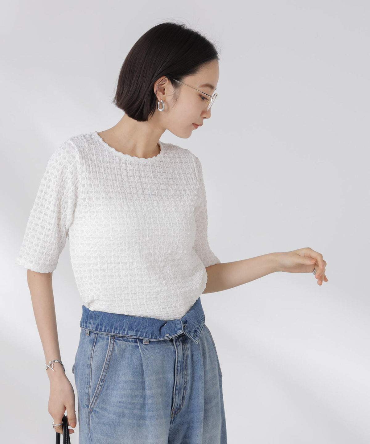 カットサッカークルーネックTシャツ
