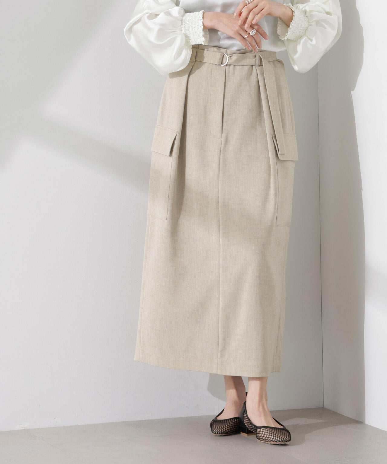多機能素材ベルト付ポケットディティールスカート(セットアップ可)