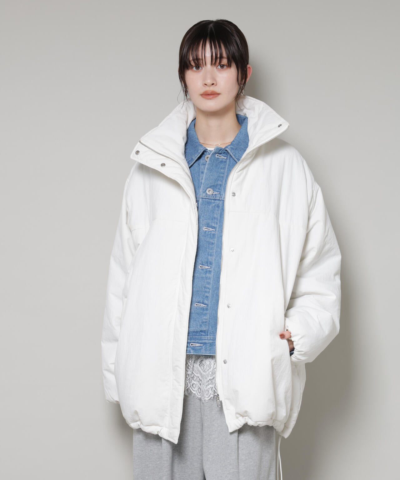 撥水加工 中綿スタンドオーバージップブルゾン