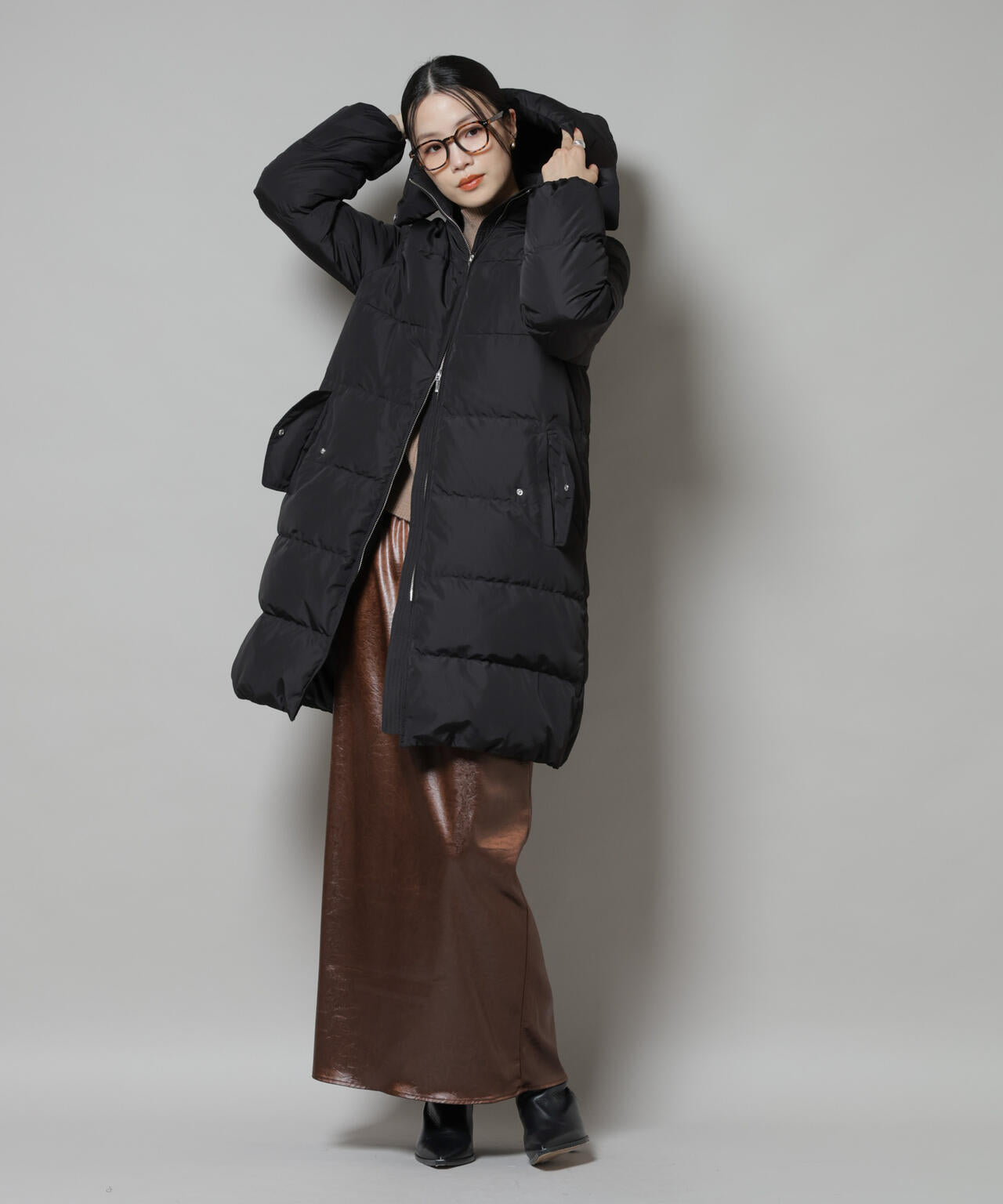撥水加工 フードロングダウンコート