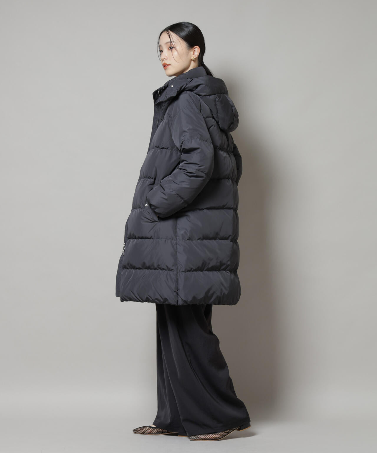 撥水加工 フードロングダウンコート