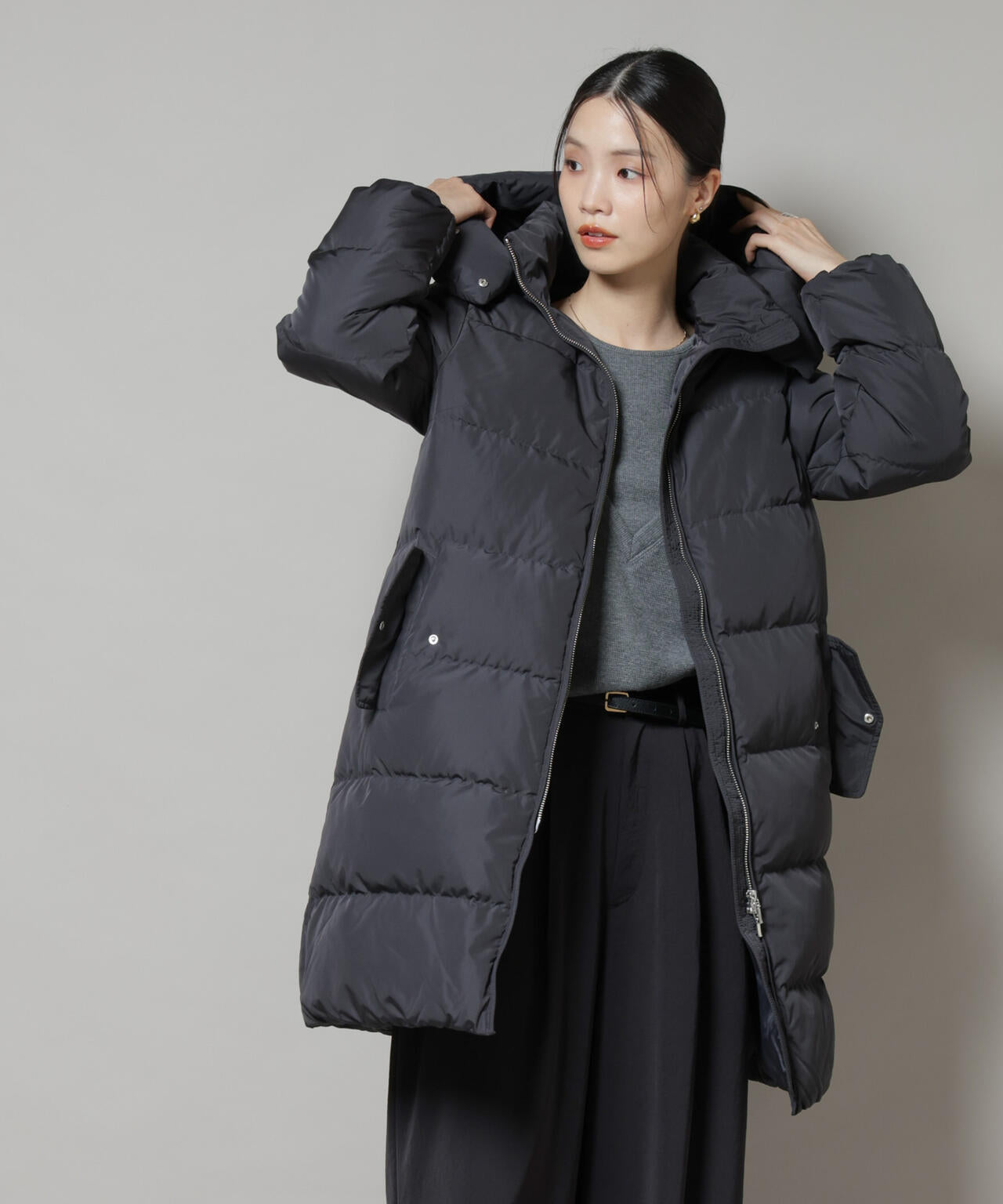 撥水加工 フードロングダウンコート