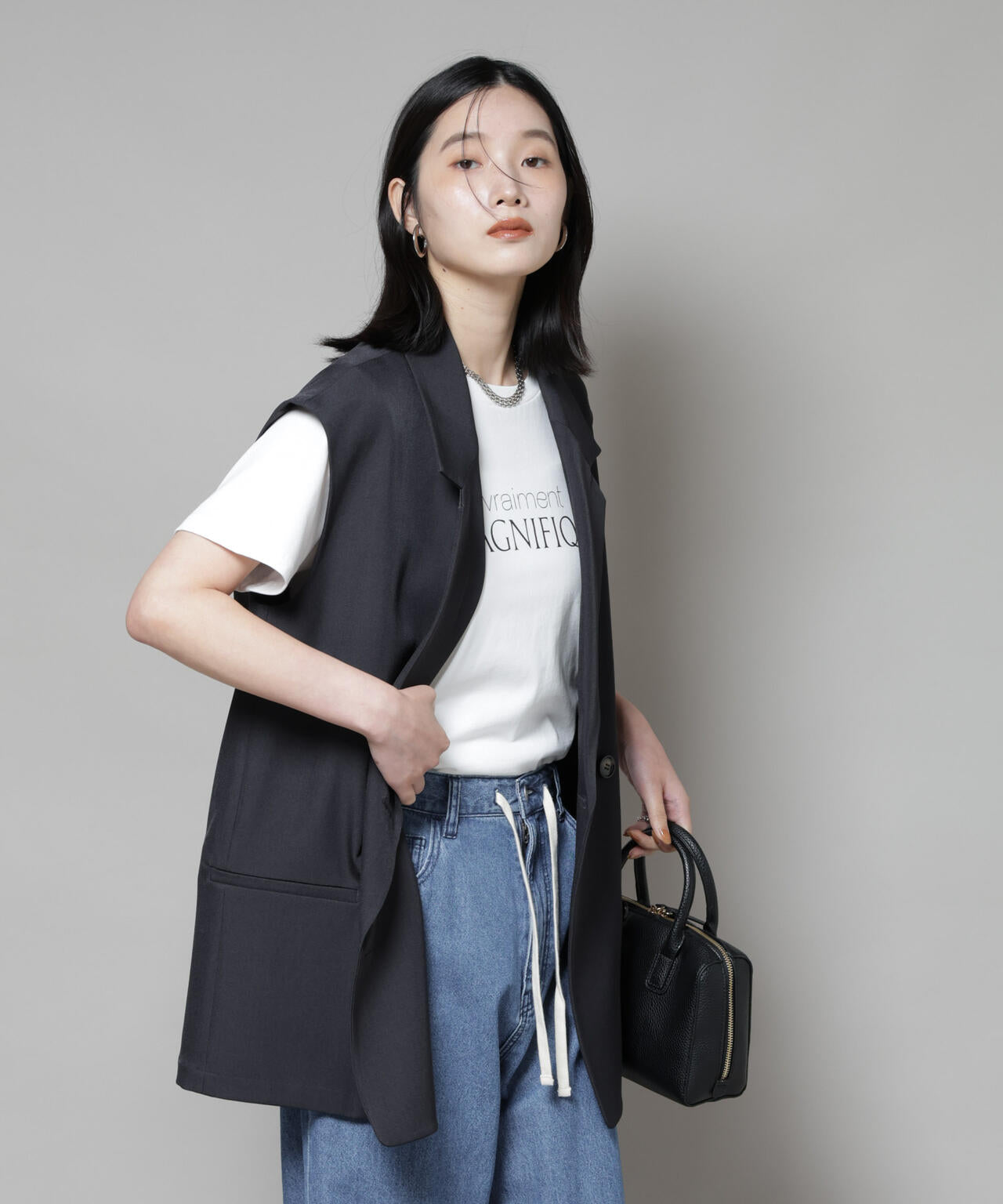 テーラードWボタンミドルジレ(セットアップ可)