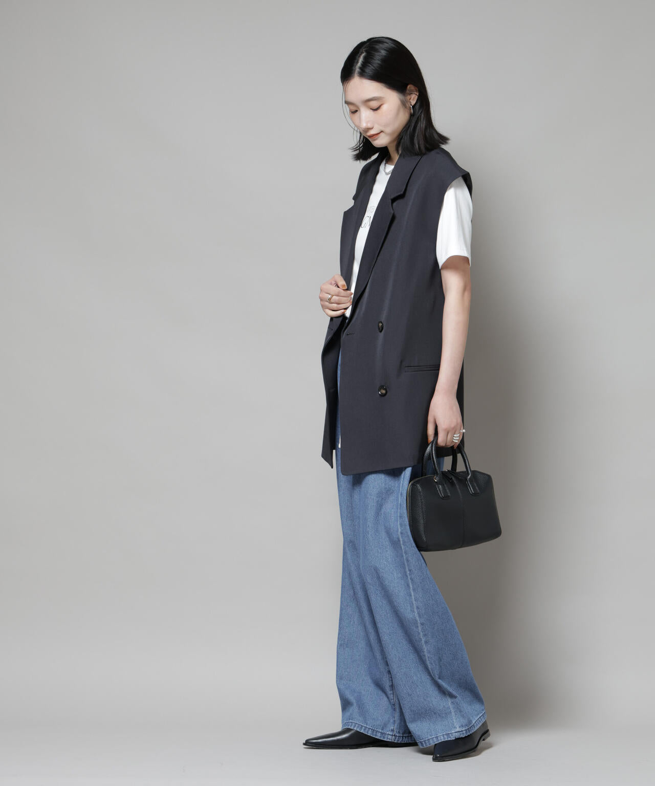 テーラードWボタンミドルジレ(セットアップ可)