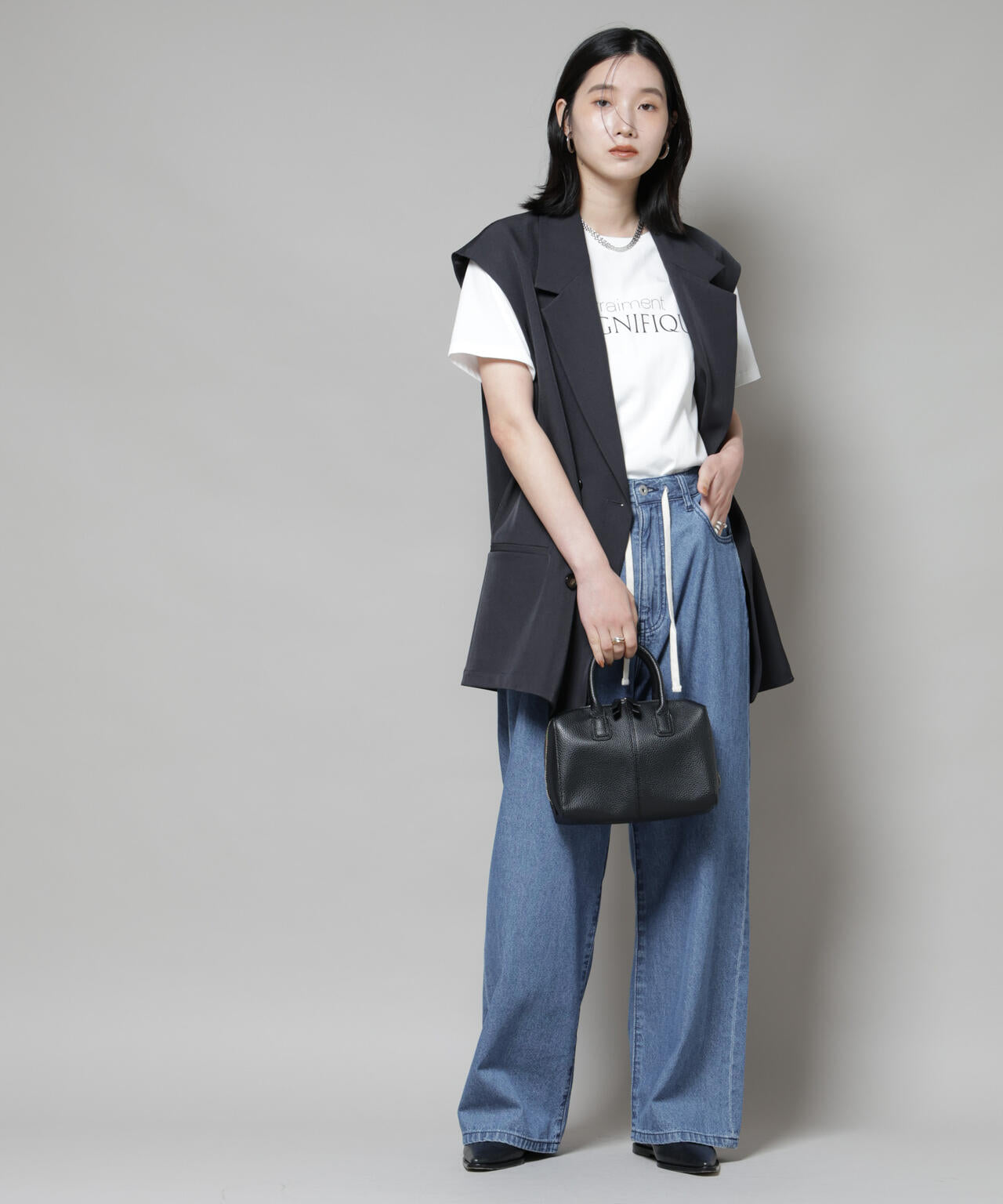 テーラードWボタンミドルジレ(セットアップ可)