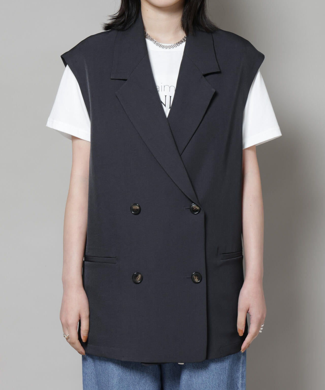 テーラードWボタンミドルジレ(セットアップ可)