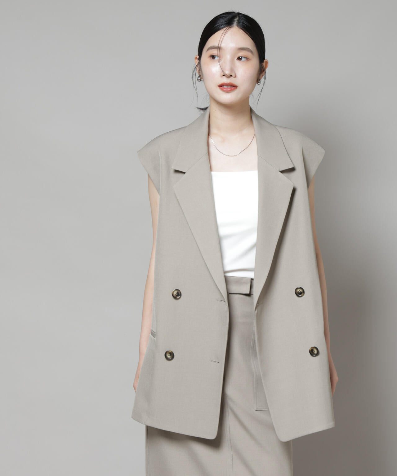 テーラードWボタンミドルジレ(セットアップ可)