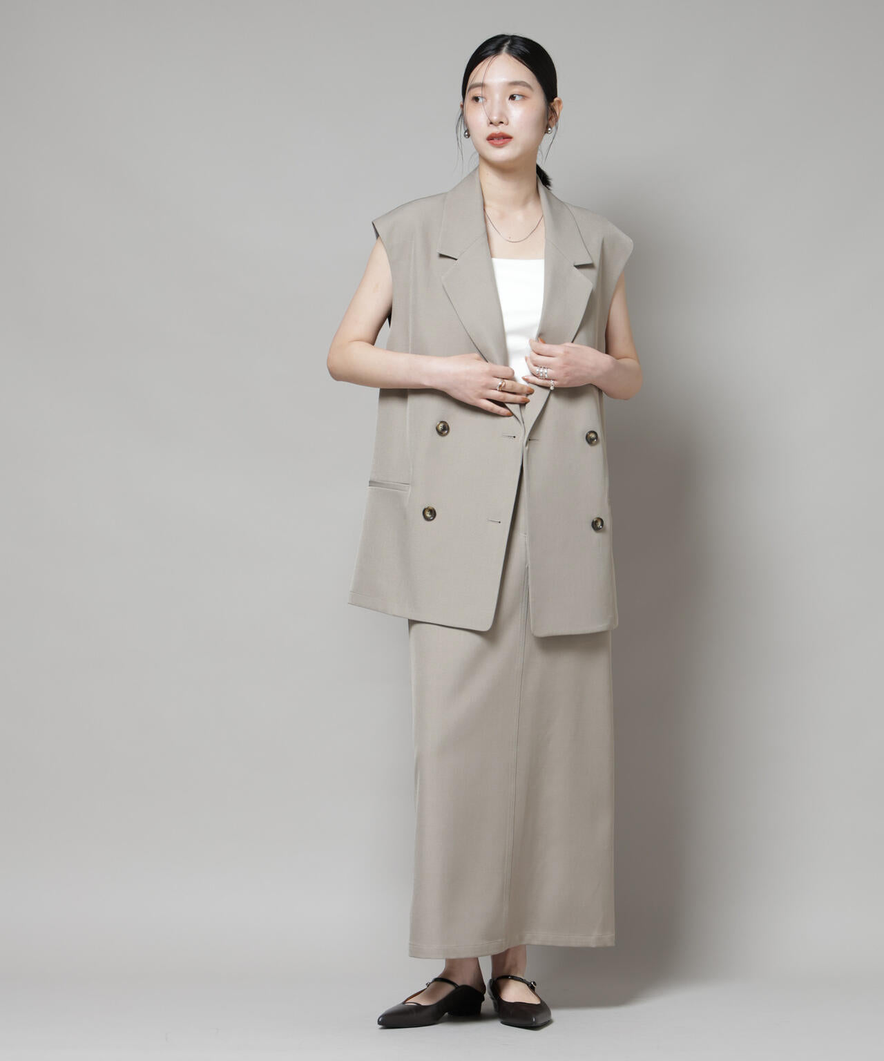 テーラードWボタンミドルジレ(セットアップ可)