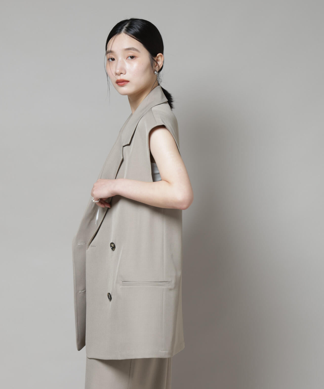 テーラードWボタンミドルジレ(セットアップ可)