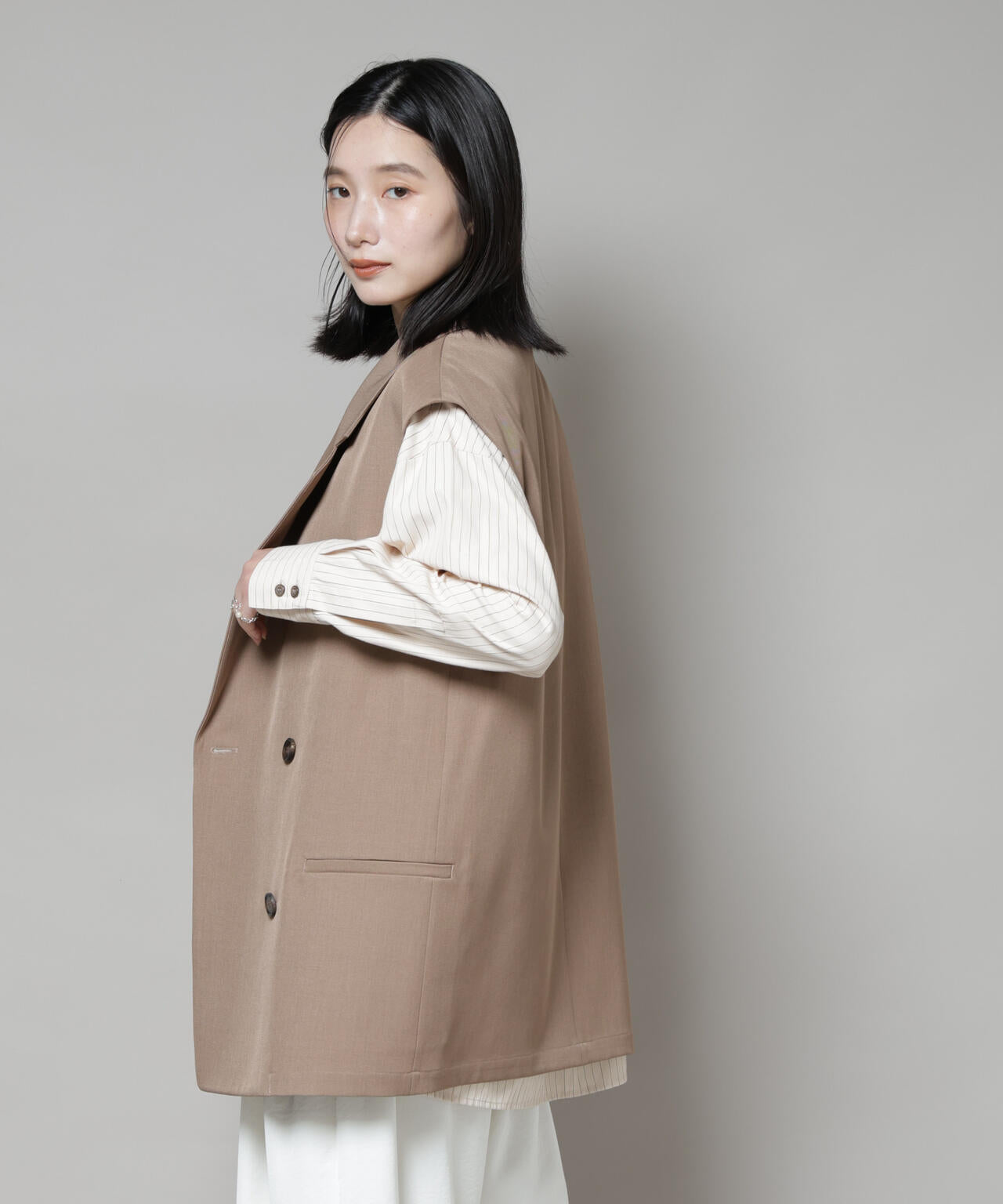 テーラードWボタンミドルジレ(セットアップ可)