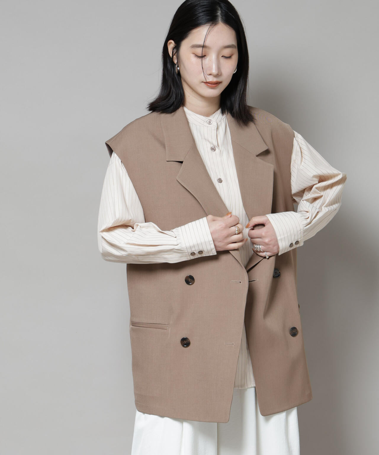 テーラードWボタンミドルジレ(セットアップ可)