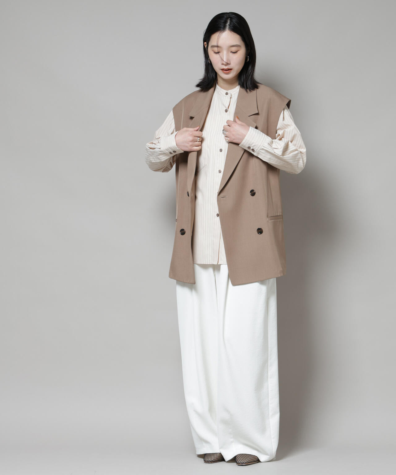 テーラードWボタンミドルジレ(セットアップ可)