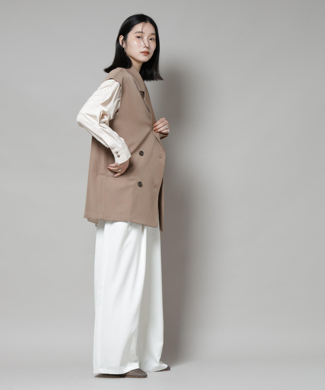 テーラードWボタンミドルジレ(セットアップ可)