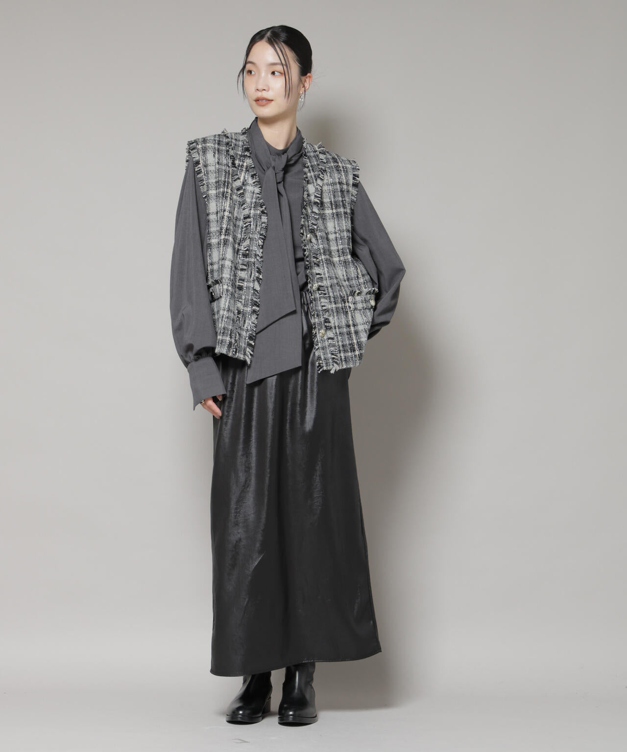 チェックフリンジ金ボタンジレ(セットアップ可)