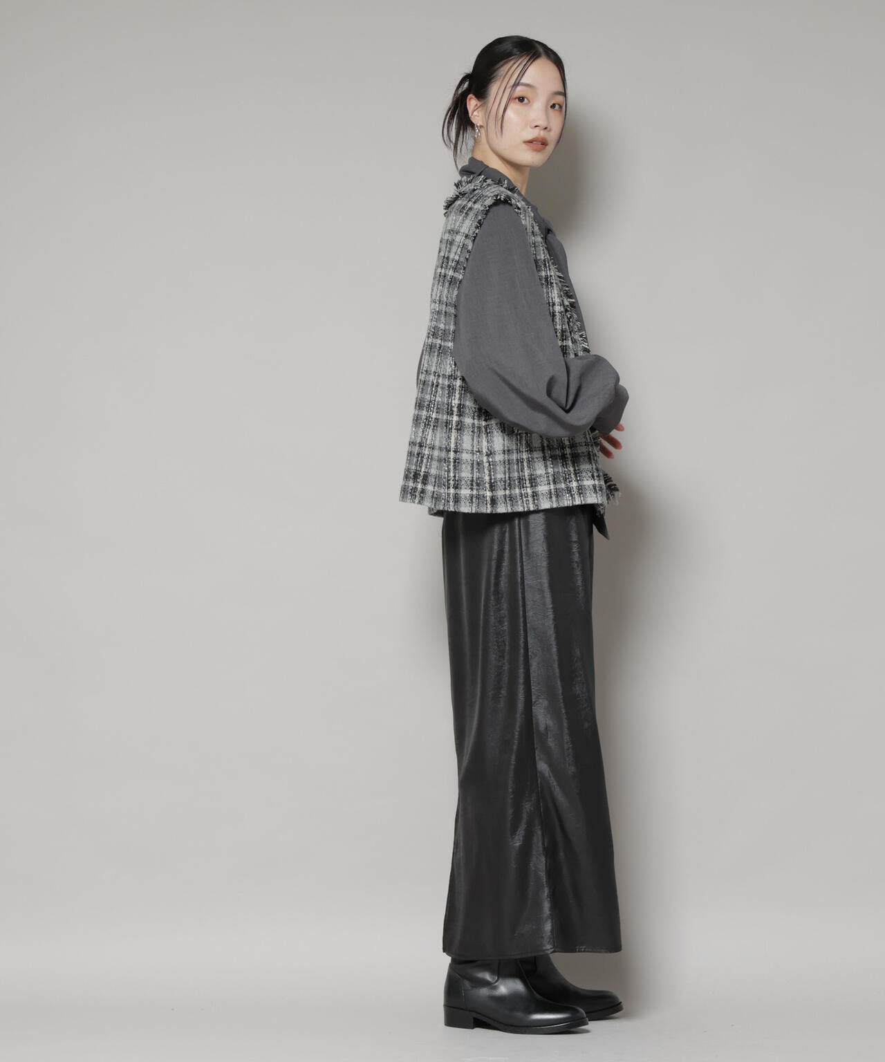 チェックフリンジ金ボタンジレ(セットアップ可)