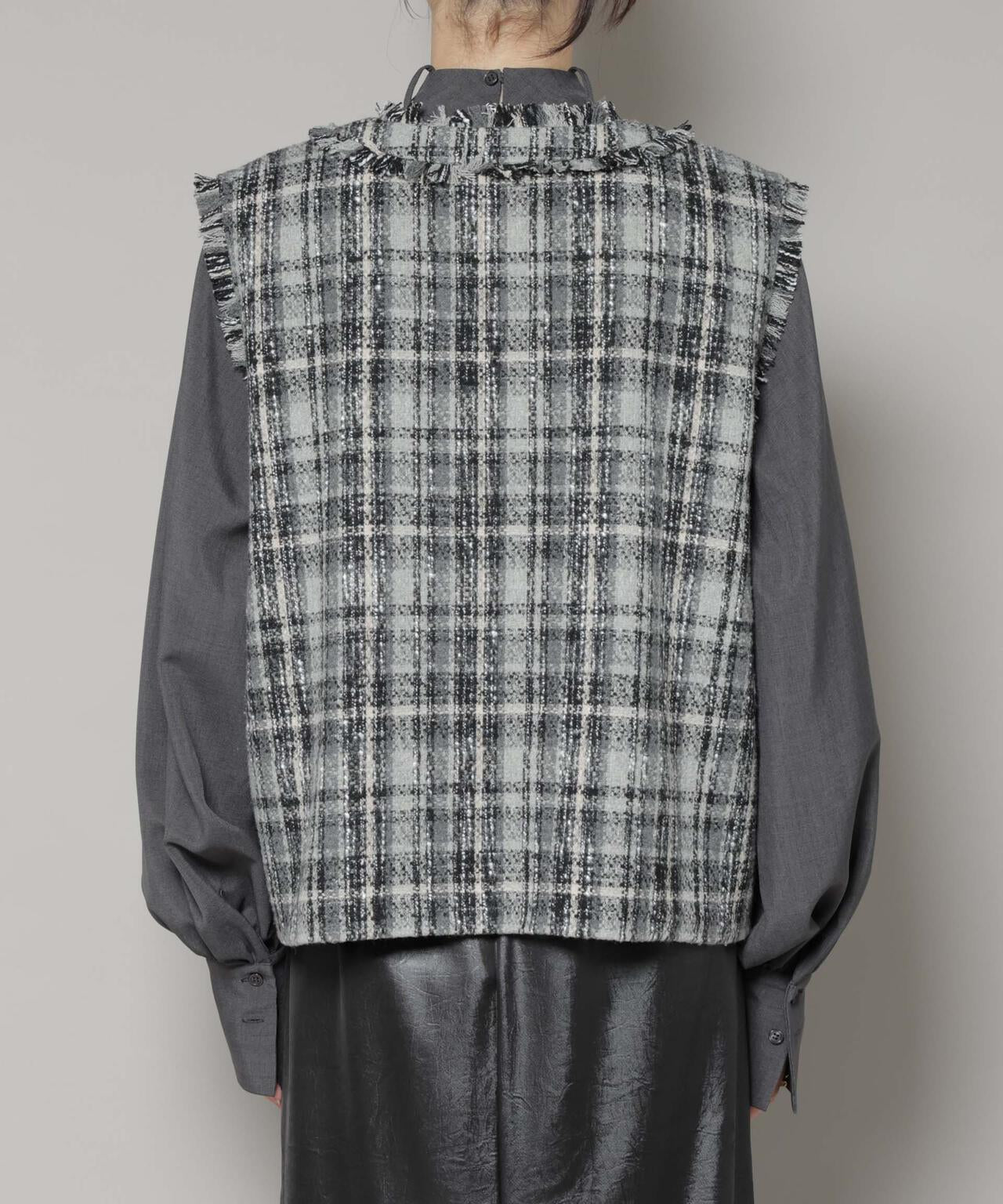 チェックフリンジ金ボタンジレ(セットアップ可)