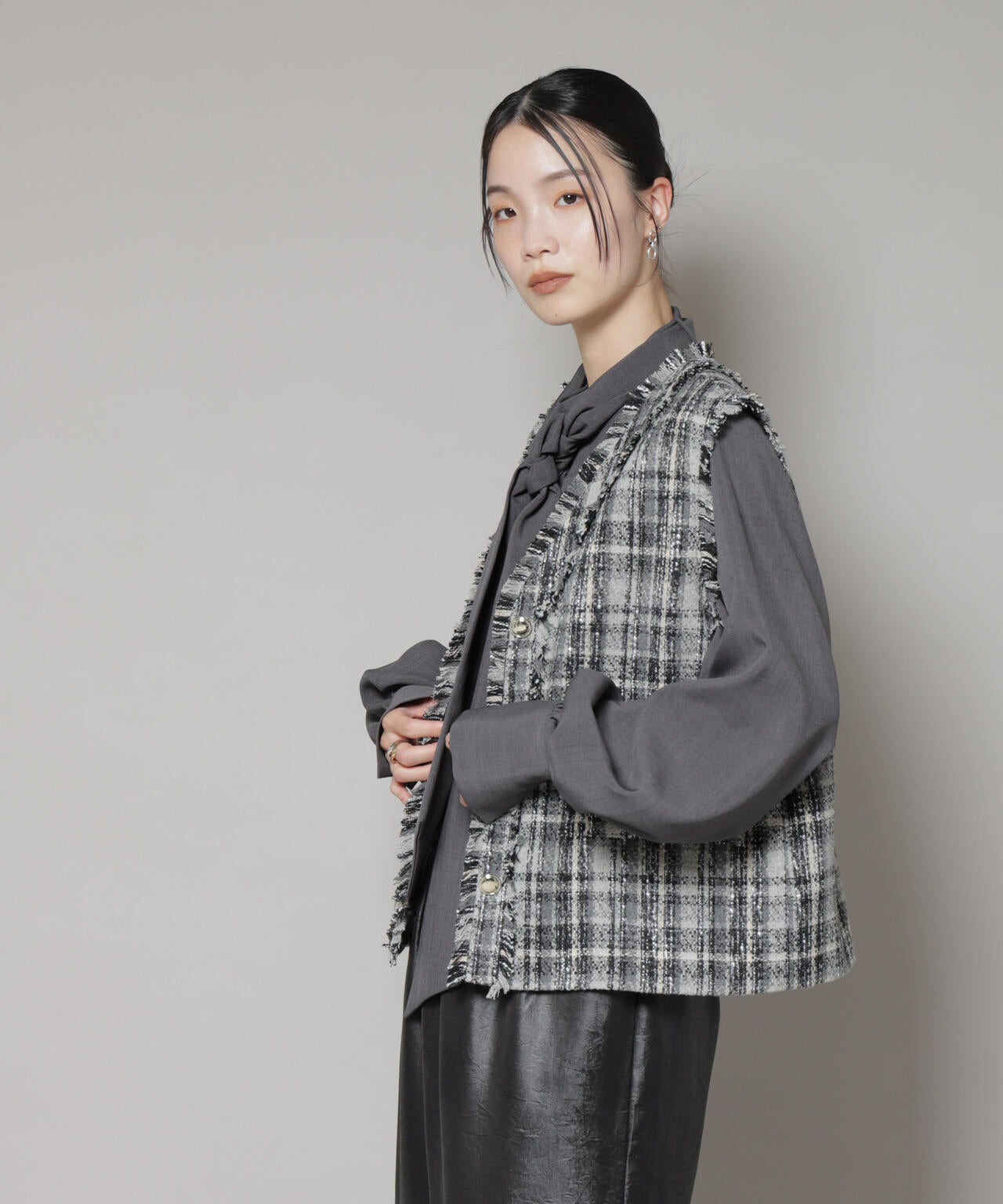 チェックフリンジ金ボタンジレ(セットアップ可)