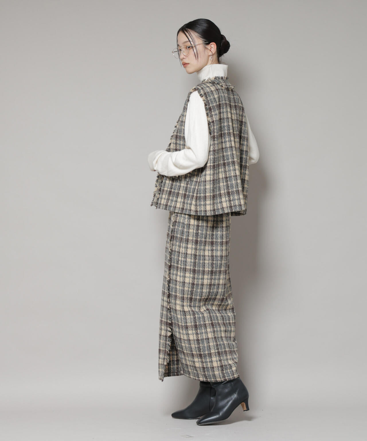 チェックフリンジ金ボタンジレ(セットアップ可)