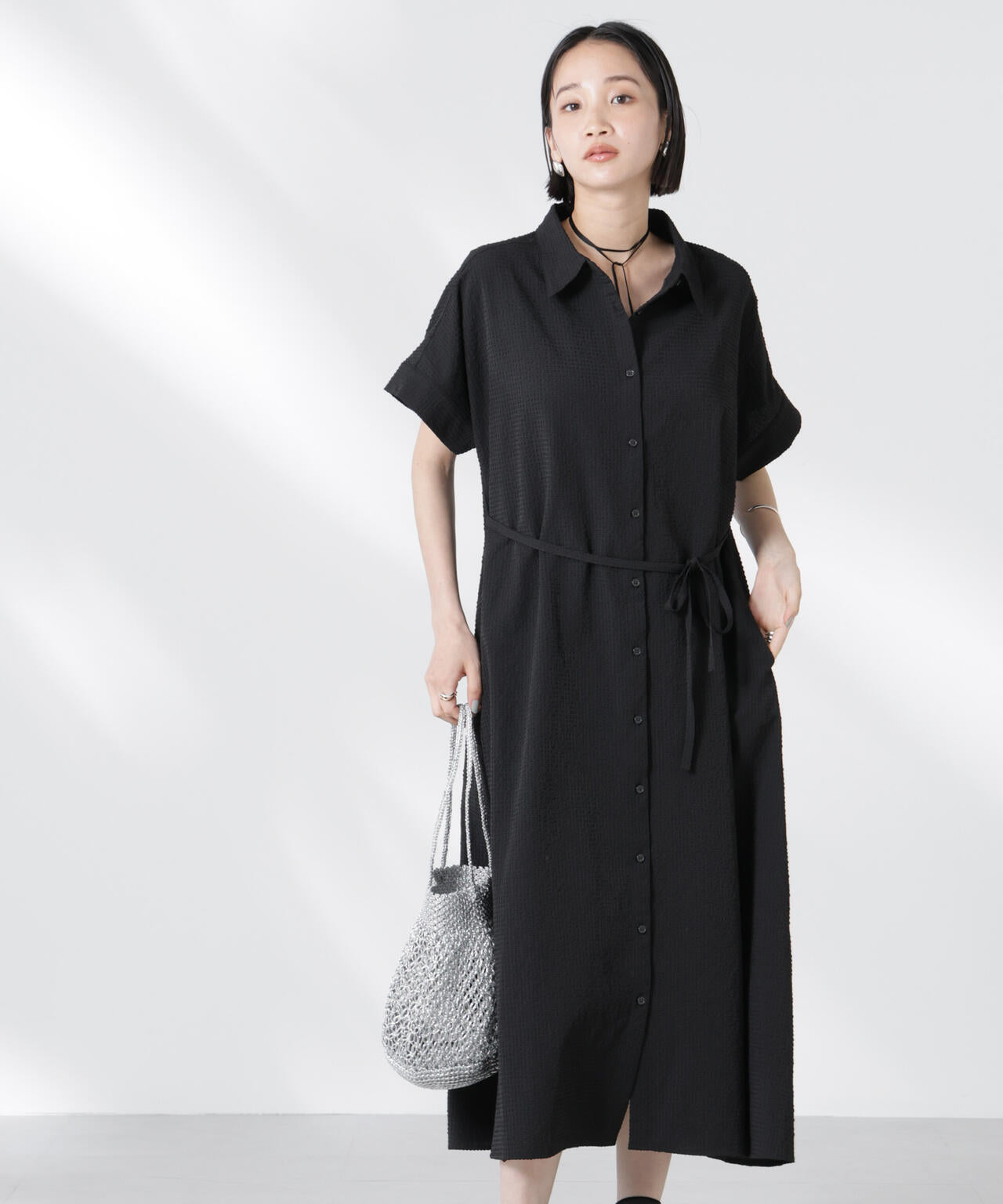 サッカードルマンスリーブシャツワンピース