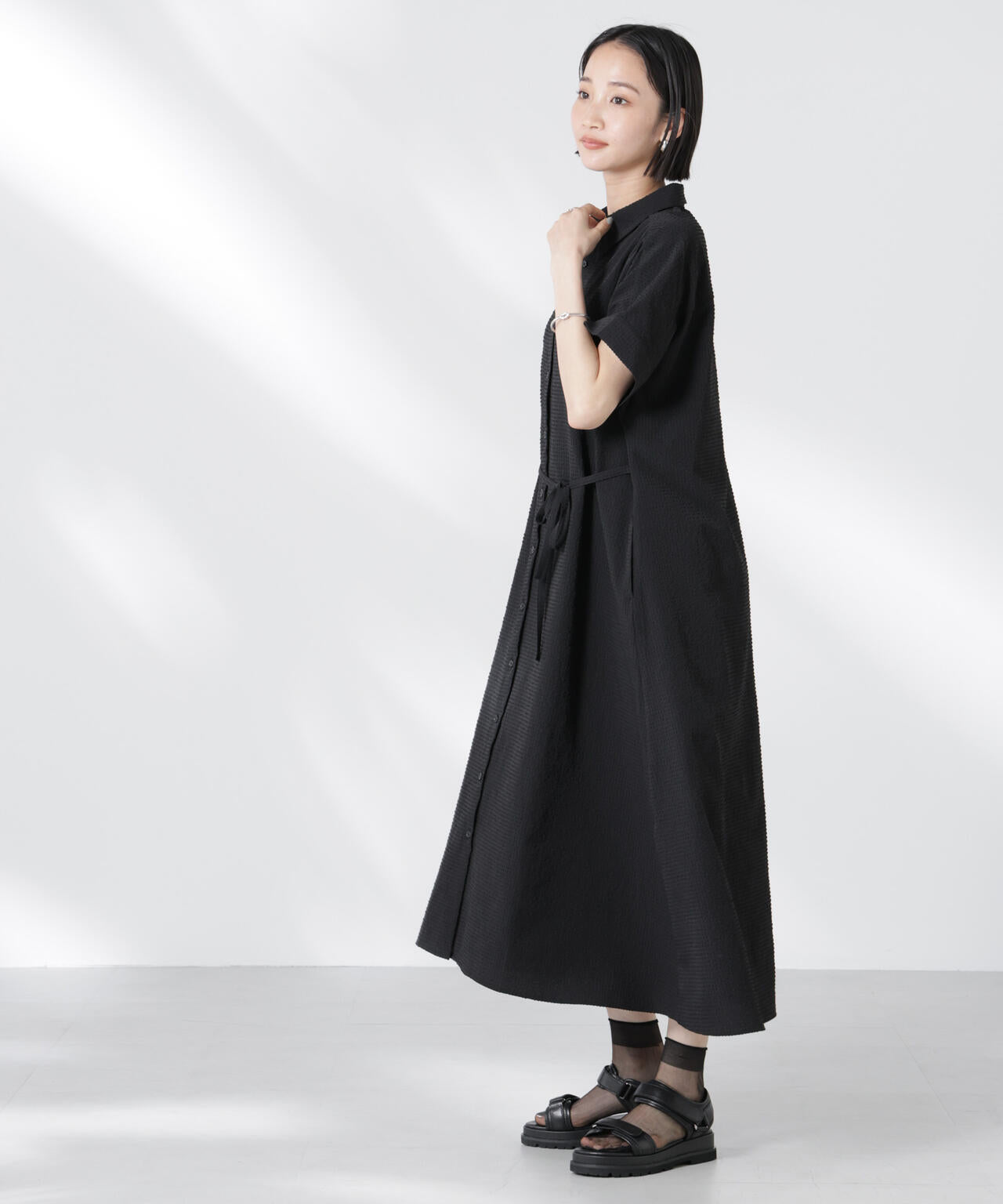 サッカードルマンスリーブシャツワンピース