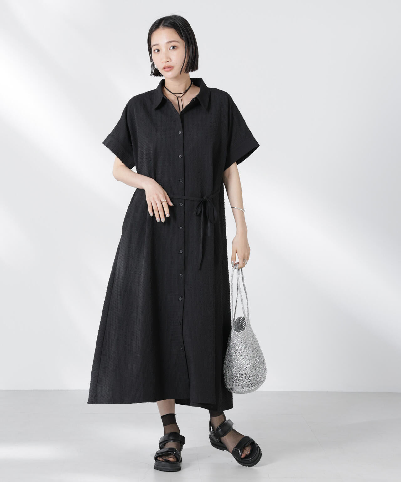 サッカードルマンスリーブシャツワンピース