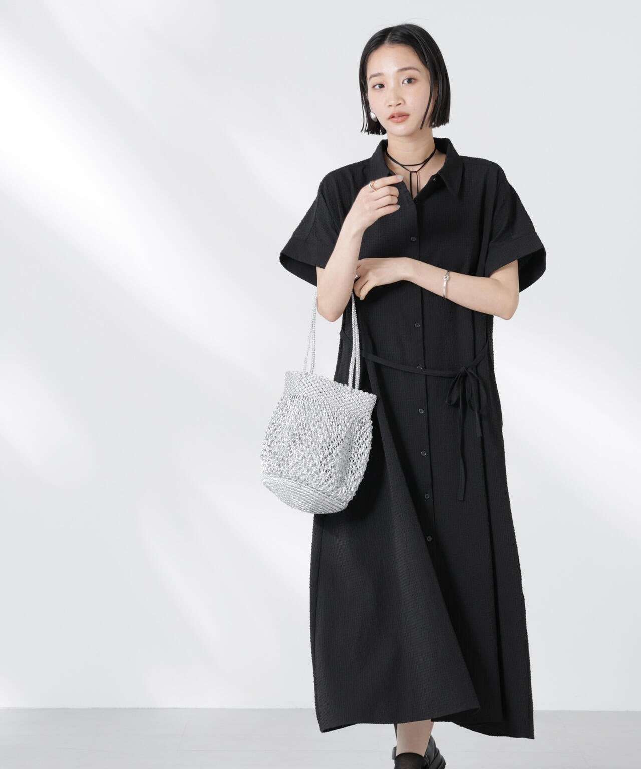 サッカードルマンスリーブシャツワンピース