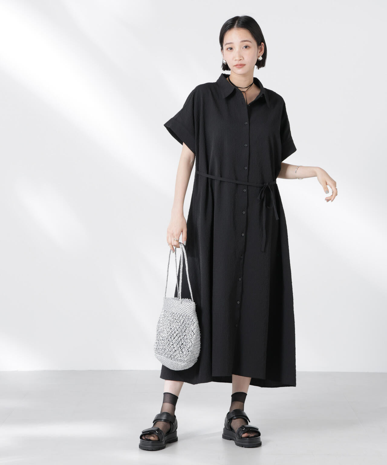 サッカードルマンスリーブシャツワンピース