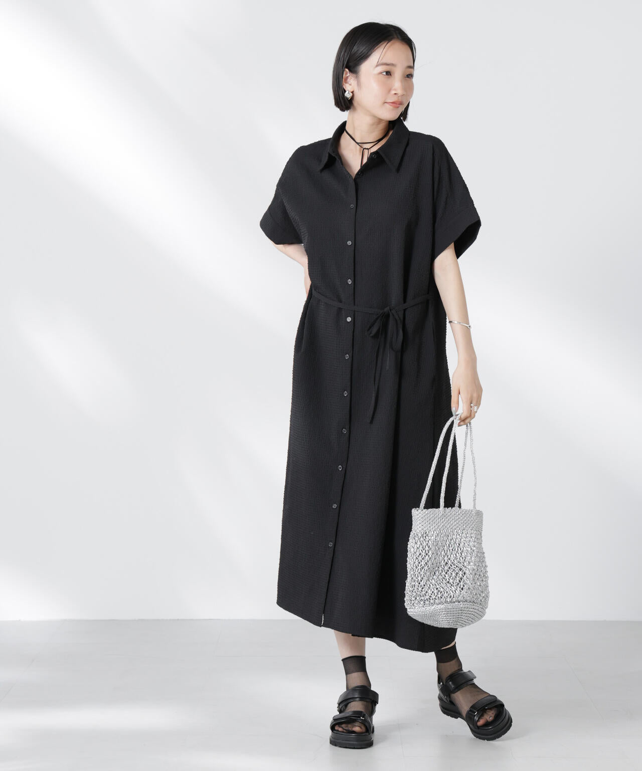 サッカードルマンスリーブシャツワンピース