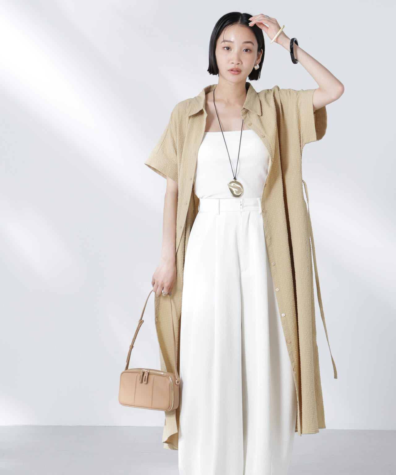 サッカードルマンスリーブシャツワンピース