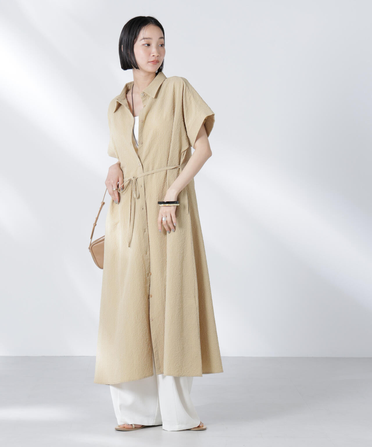 サッカードルマンスリーブシャツワンピース