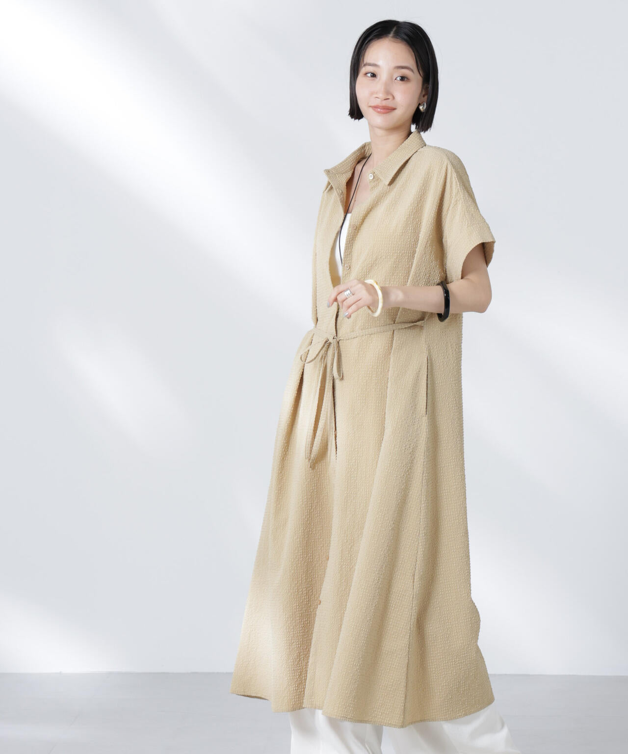 サッカードルマンスリーブシャツワンピース