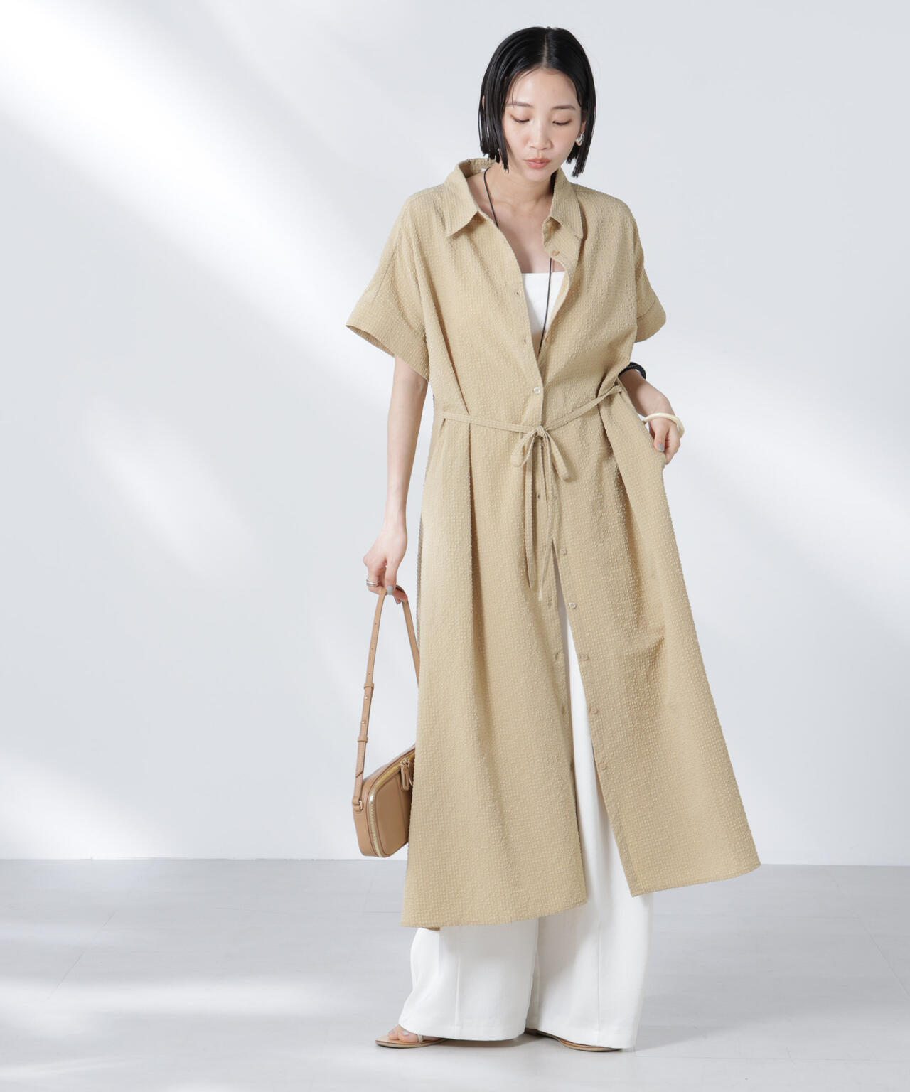 サッカードルマンスリーブシャツワンピース