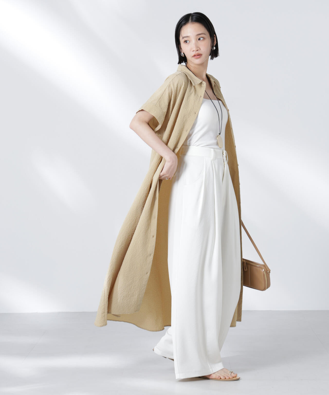 サッカードルマンスリーブシャツワンピース