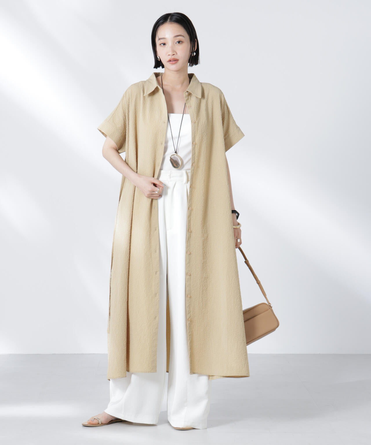 サッカードルマンスリーブシャツワンピース