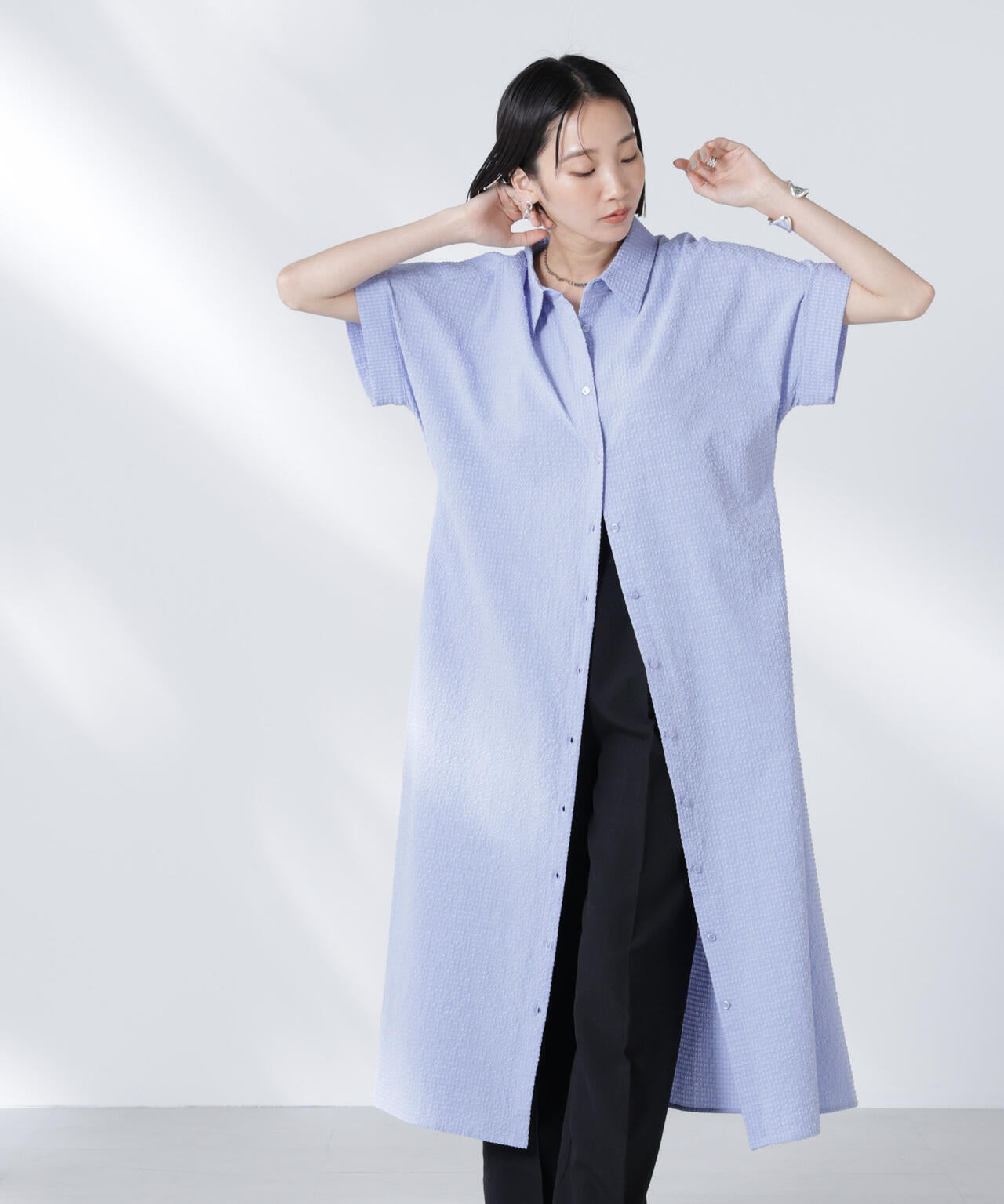 サッカードルマンスリーブシャツワンピース