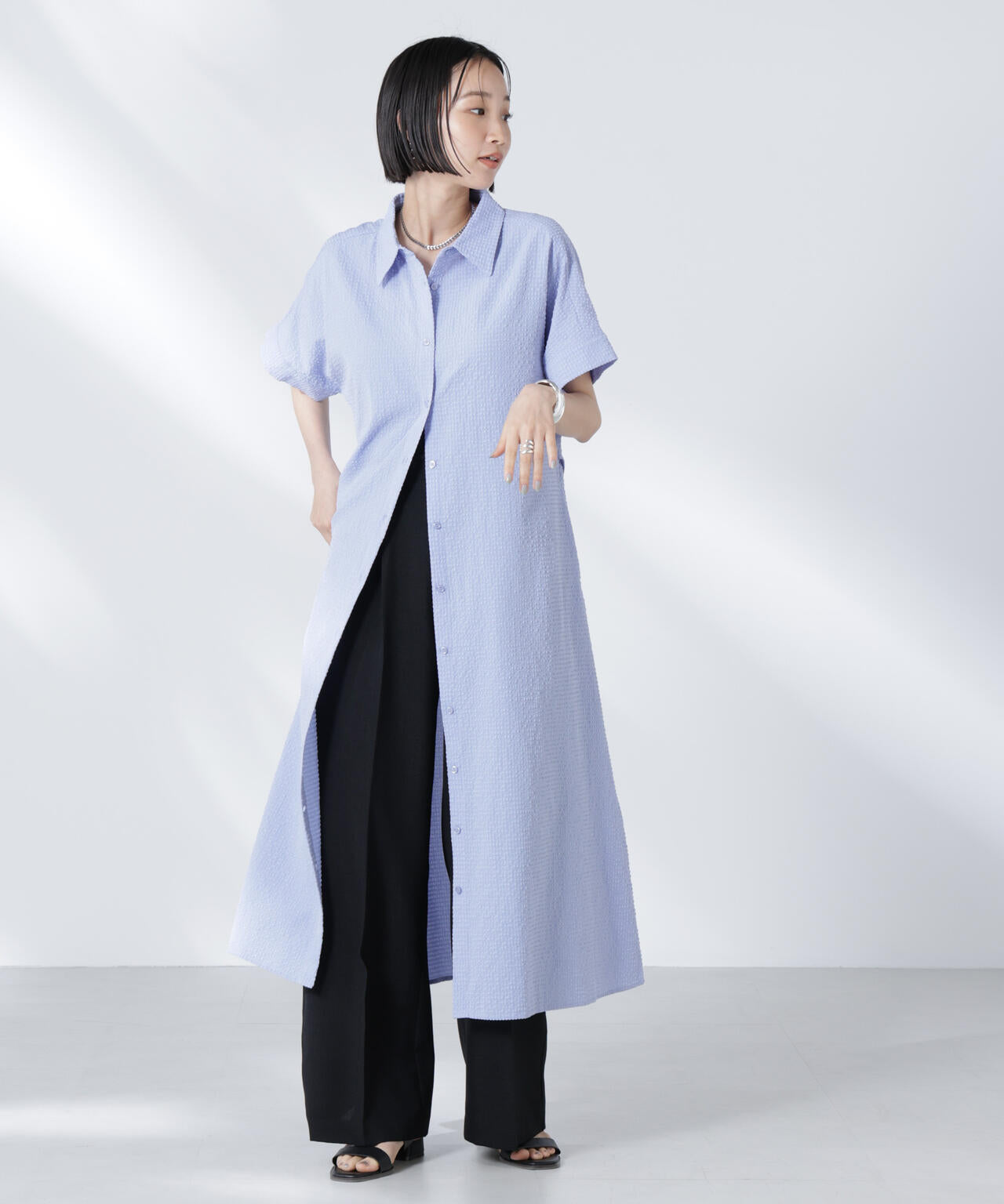 サッカードルマンスリーブシャツワンピース