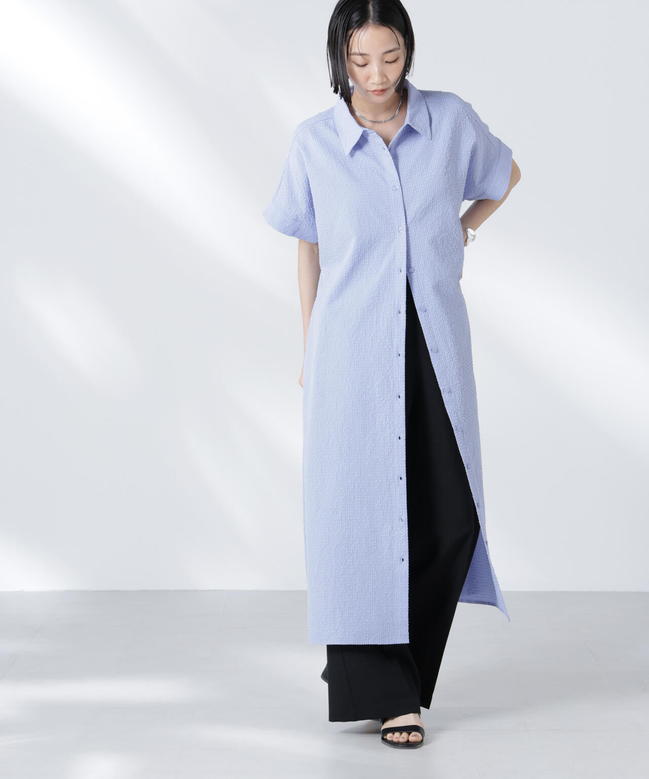 サッカードルマンスリーブシャツワンピース