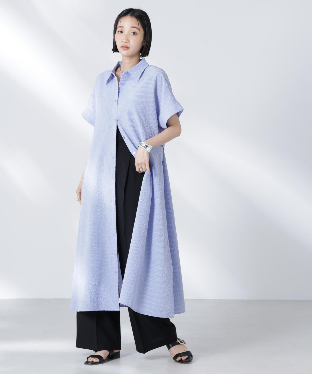 サッカードルマンスリーブシャツワンピース