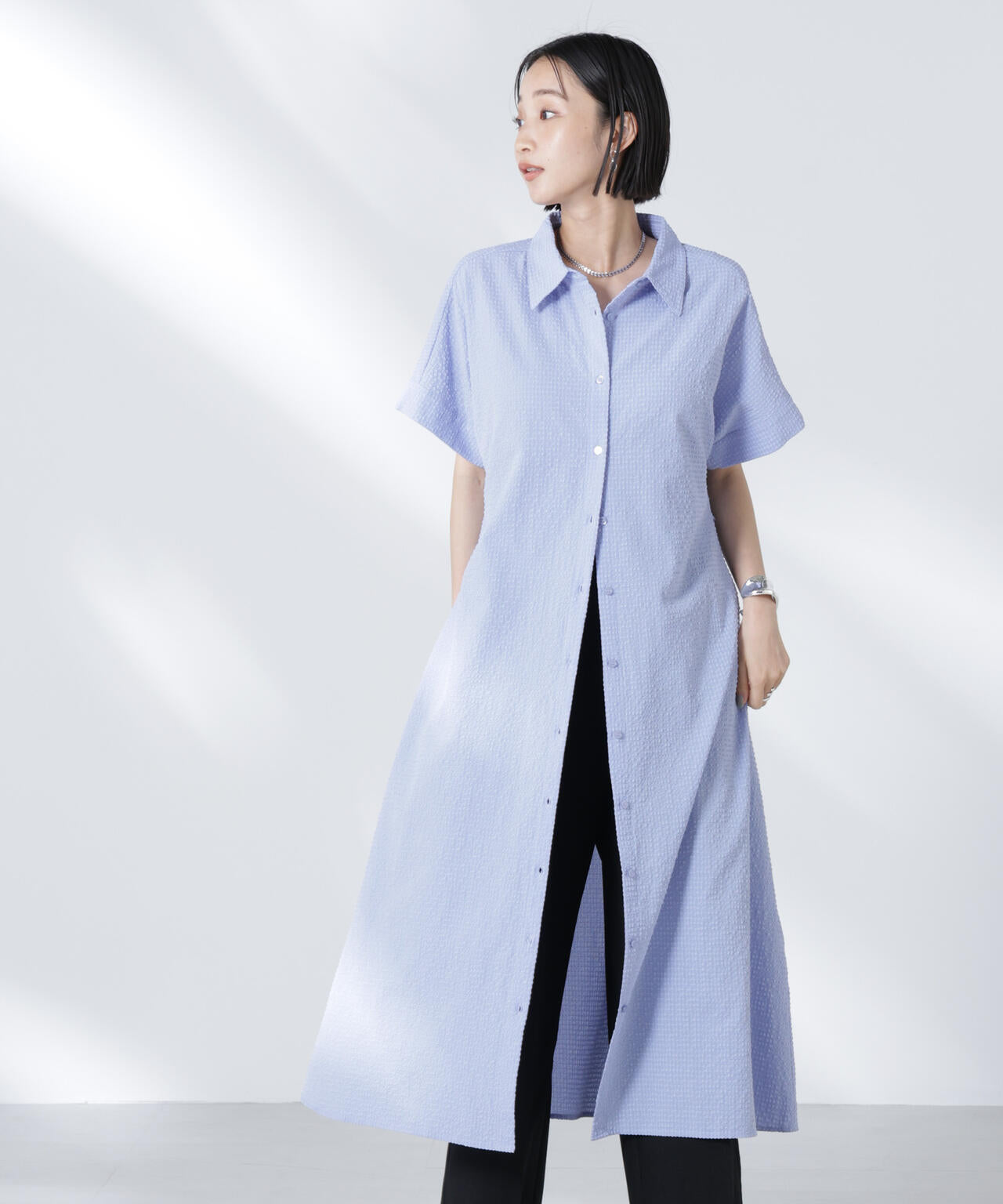 サッカードルマンスリーブシャツワンピース