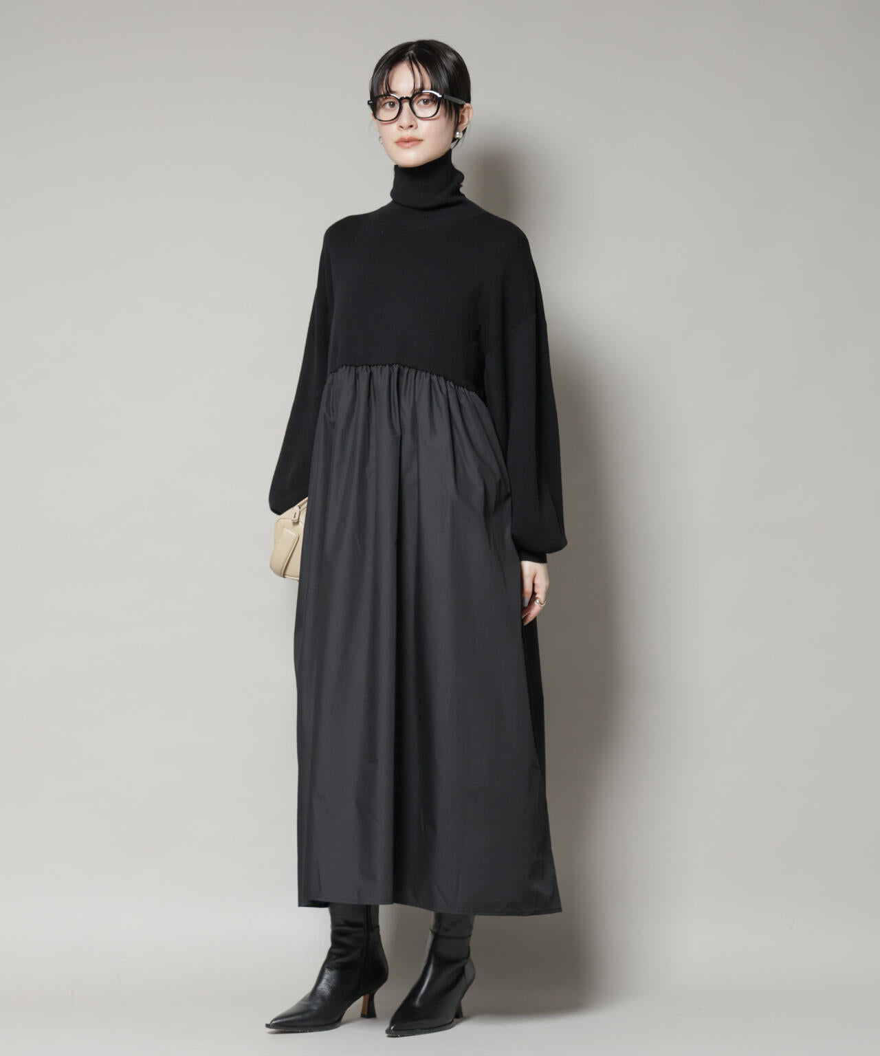 異素材コンビドッキングタートルワンピース