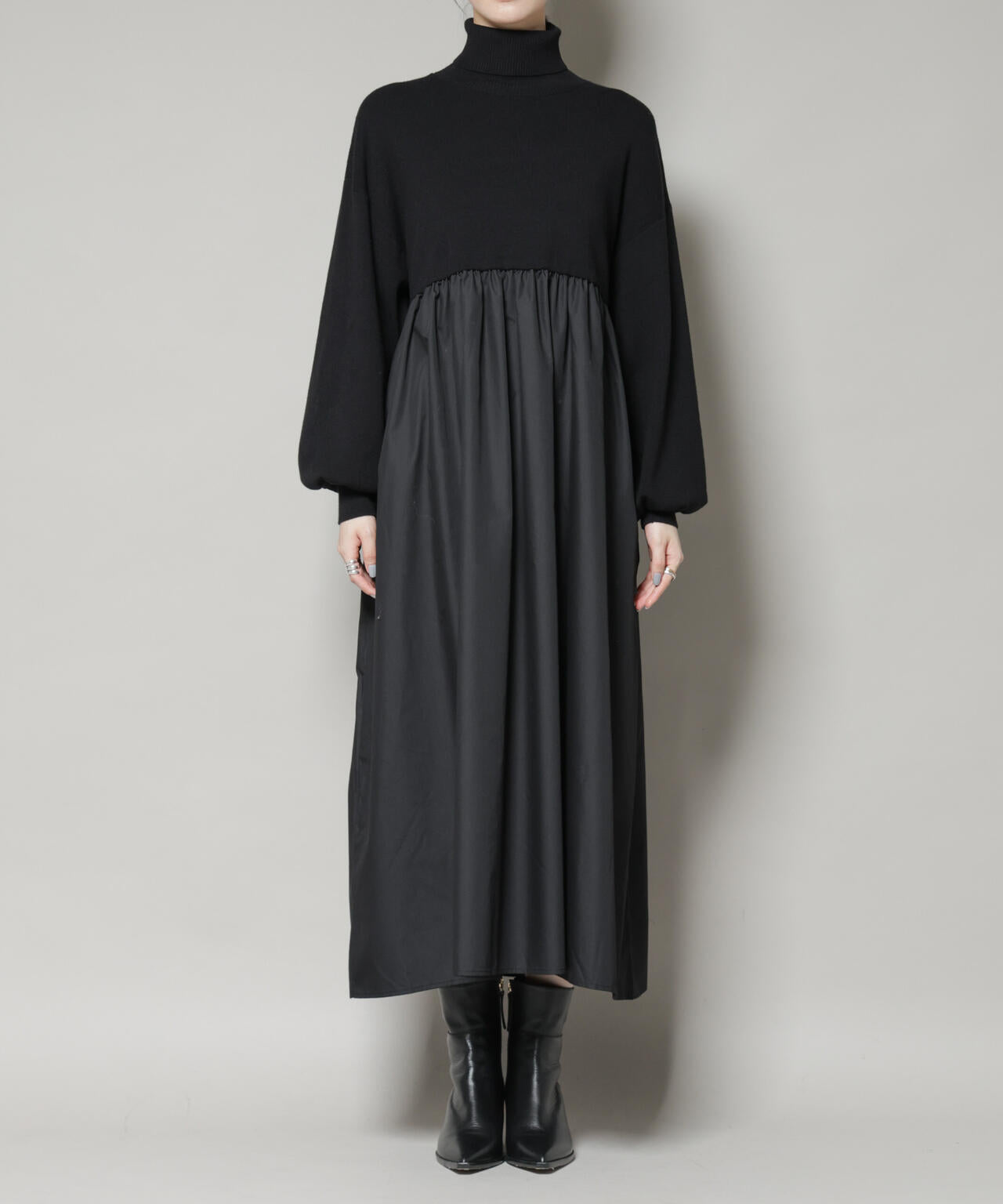 異素材コンビドッキングタートルワンピース