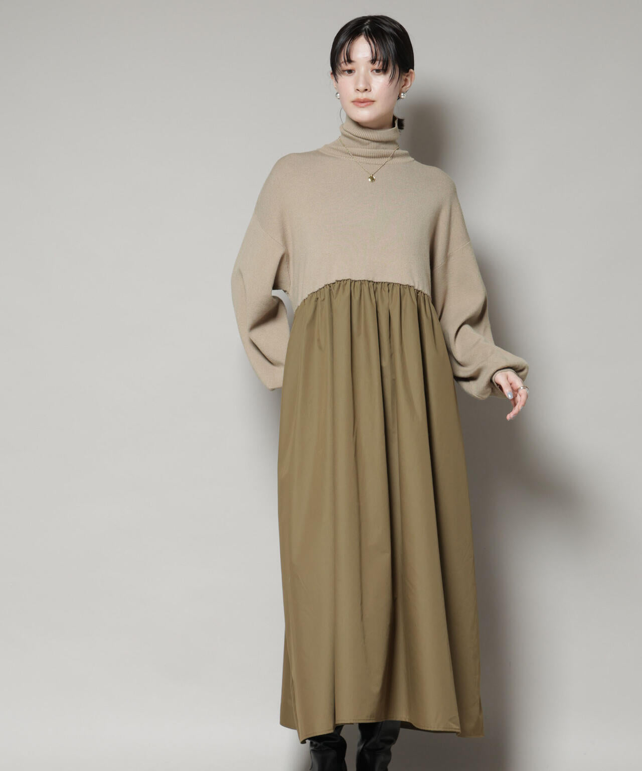 異素材コンビドッキングタートルワンピース